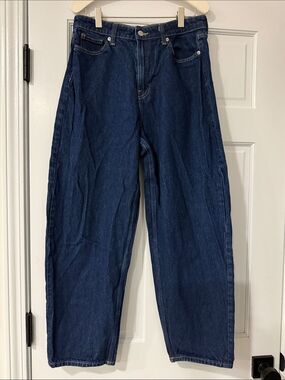 & DENIM Barrel Loose Fit High Waist Dark Blue Relaxed Fit Jeans Coupe Ovale US 4